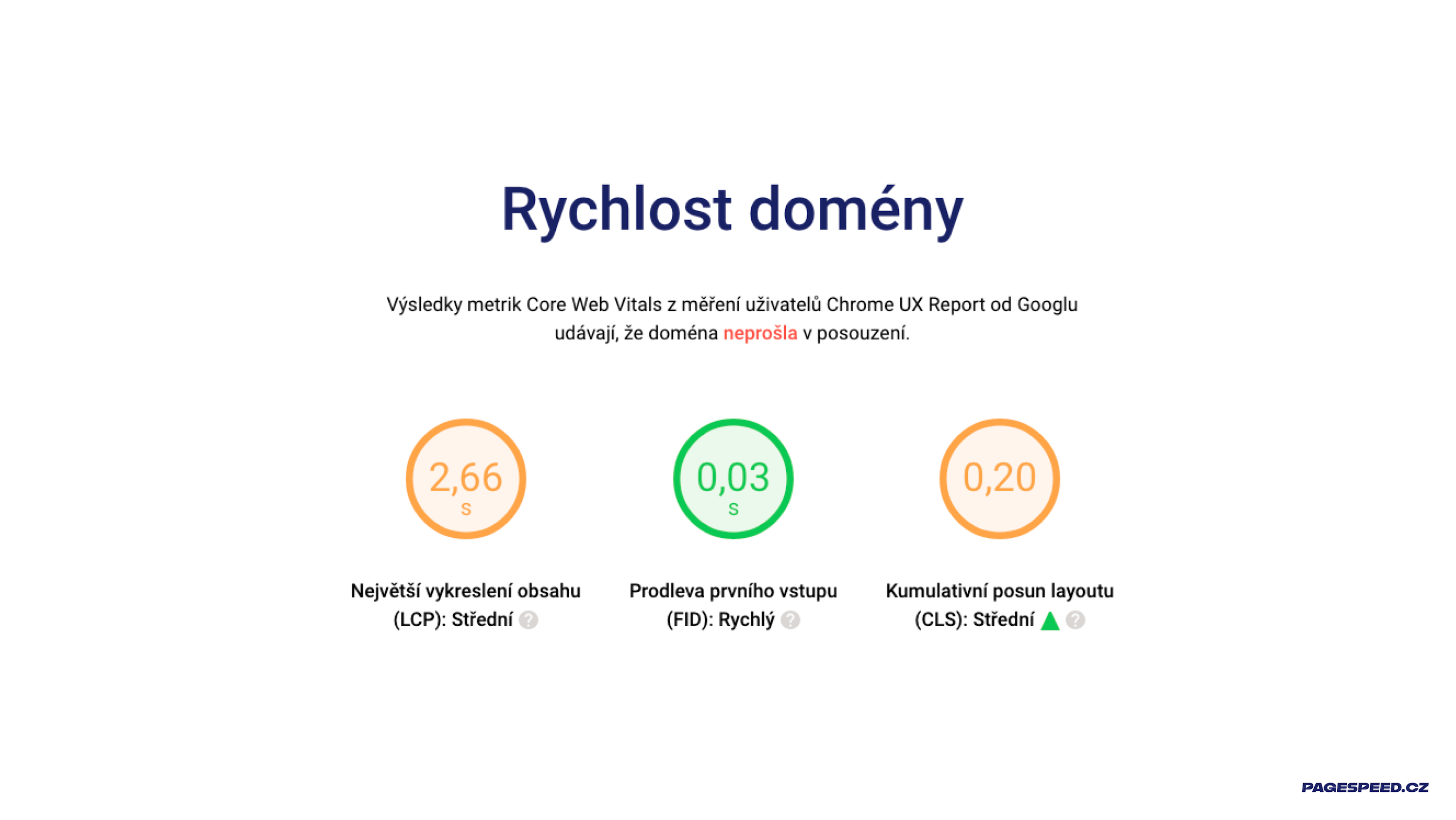 Domain speed and Core Web Vitals metric results