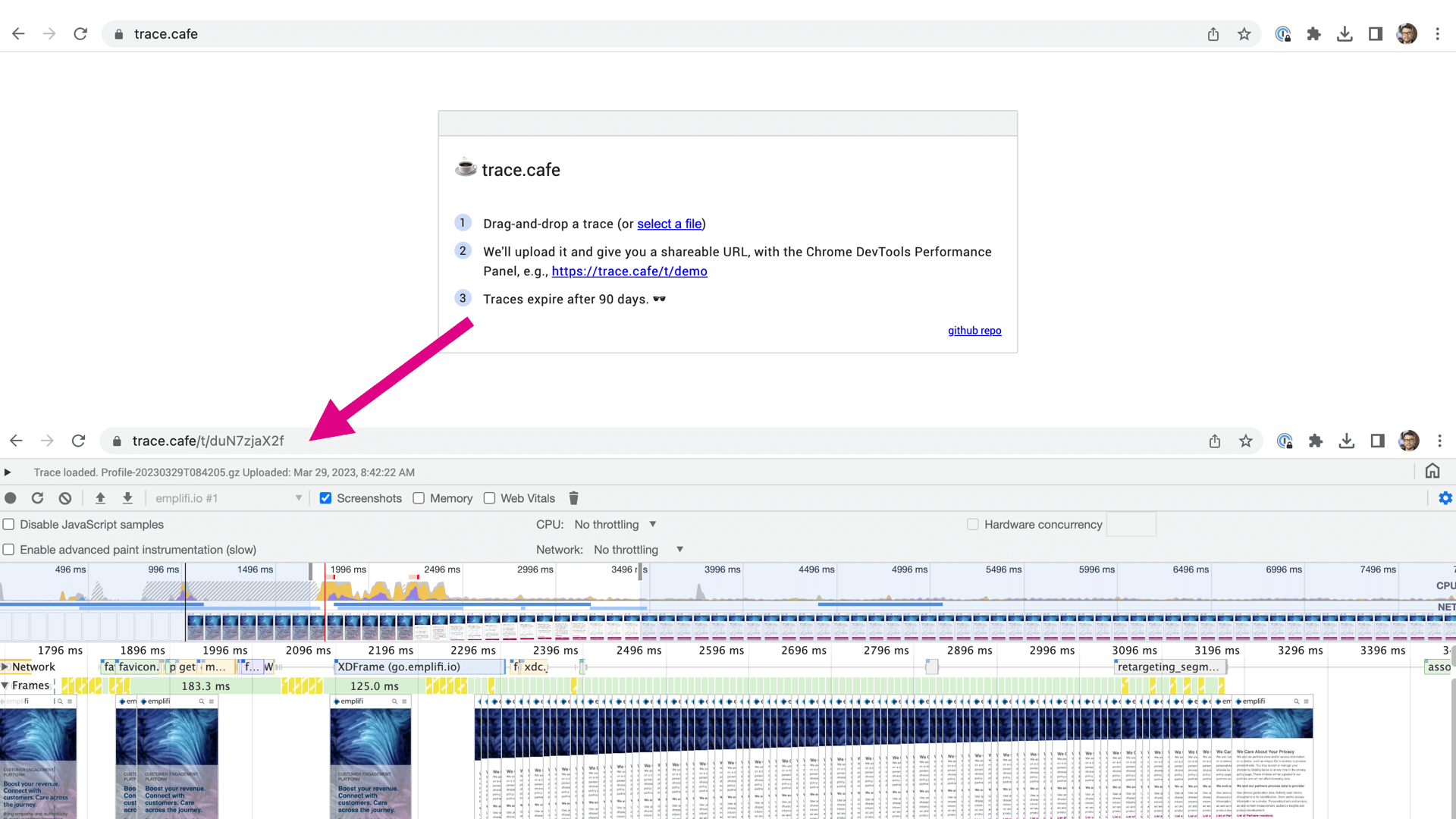 Download JSON from the Performance or Performance Insights tool and share it with colleagues.