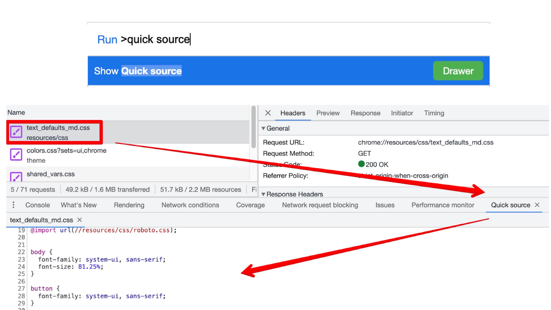 Quick Source in DevTools